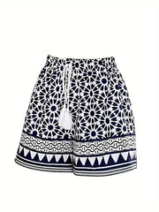 Floral Print Drawstring Shorts Summer Casual Tie Front Loose Shorts