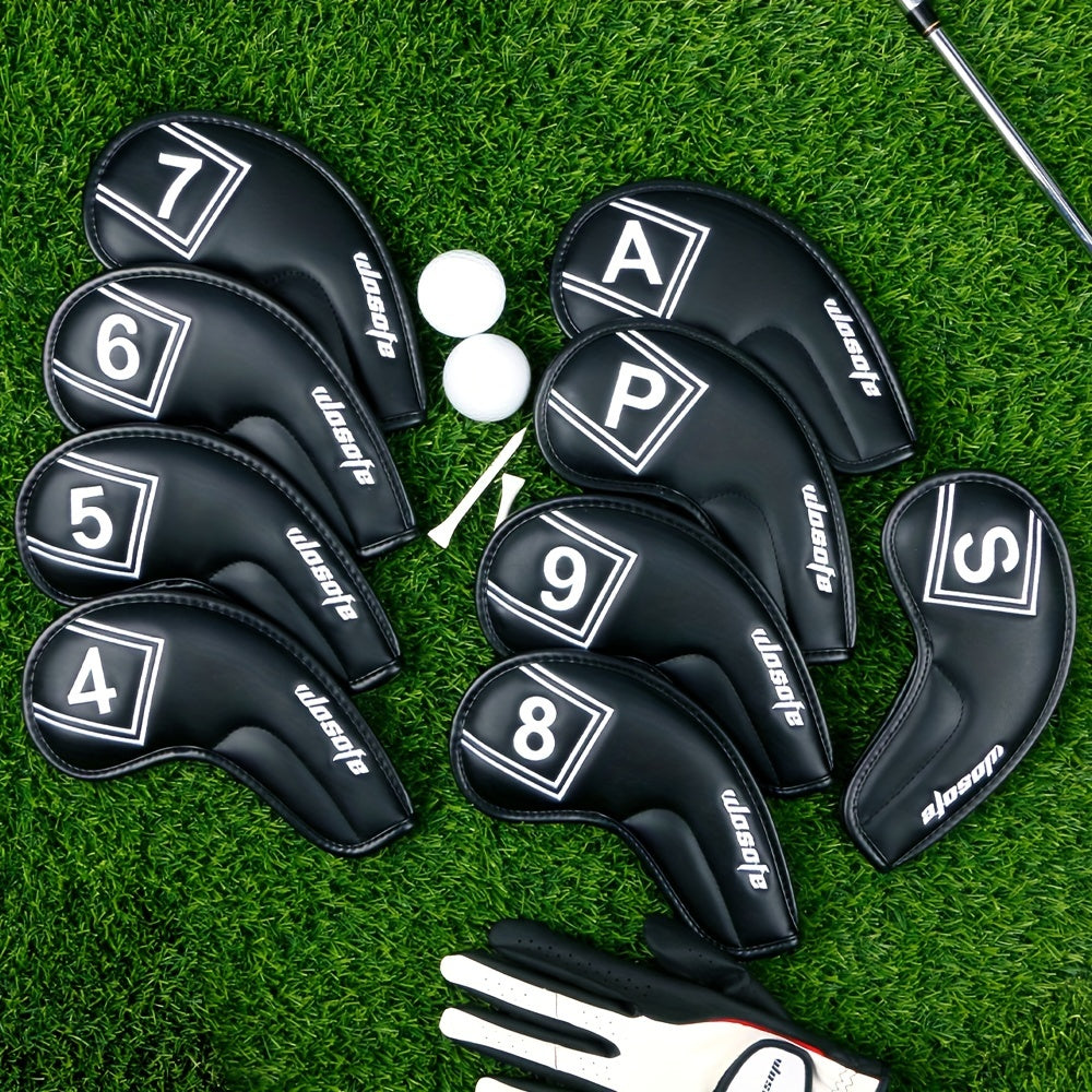 9 Pcs PU Leather Golf Headcovers Waterproof Putter Club Cover