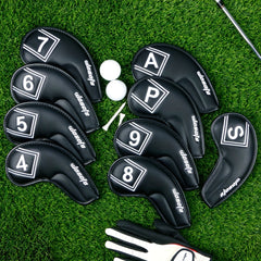 9 Pcs PU Leather Golf Headcovers Waterproof Putter Club Cover