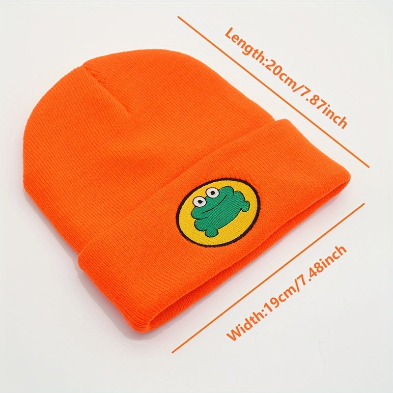 Cartoon Frog Embroidery Knit Hat Hip Hop Candy Warm Beanie Cap