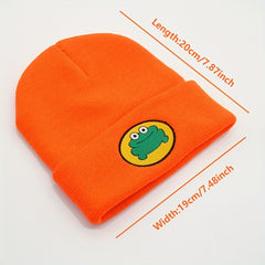 Cartoon Frog Embroidery Knit Hat Hip Hop Candy Warm Beanie Cap