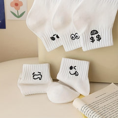 5 Pairs Cartoon Expression Print Crew Socks Women's Stockings