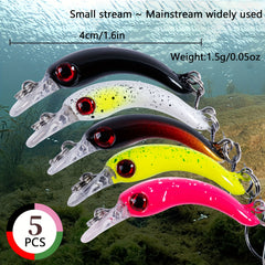 5pcs Floating Minnow Fishing Lure Set Single Hook Tackle Freshwater Trout Bass