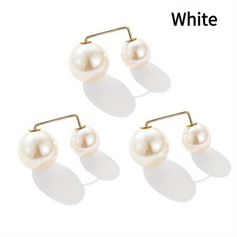 3pc Faux Pearl Metal Lapel Pin Brooch Dress Skirt Waist Pants Buckle