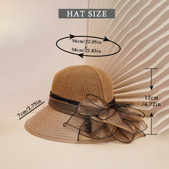 Women's Wide Brim Straw Derby Hat Floral Fascinator