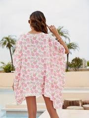 Boho Cover Up Women's Plus Floral Print Batwing Sleeve