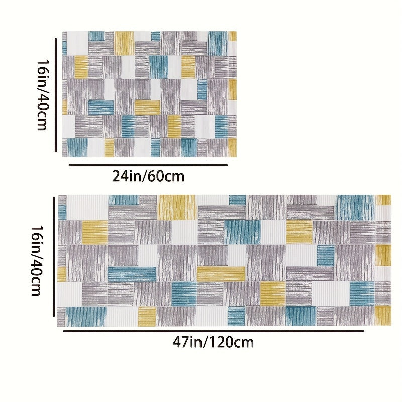 2pcs Boho Plaid Kitchen Rugs Absorbent Non Slip Stain Resistant