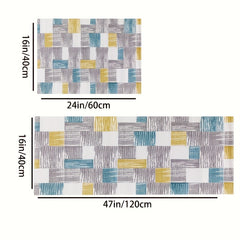 2pcs Boho Plaid Kitchen Rugs Absorbent Non Slip Stain Resistant