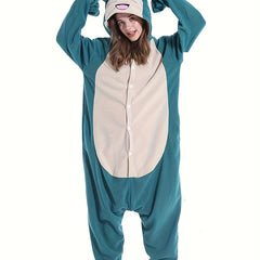 Halloween Lounge Jumpsuit 3D Ears Hooded Button Up Costume