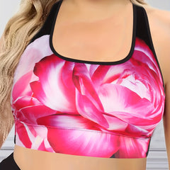 Floral Print Plus Size Racer Back Sports Bra for Women