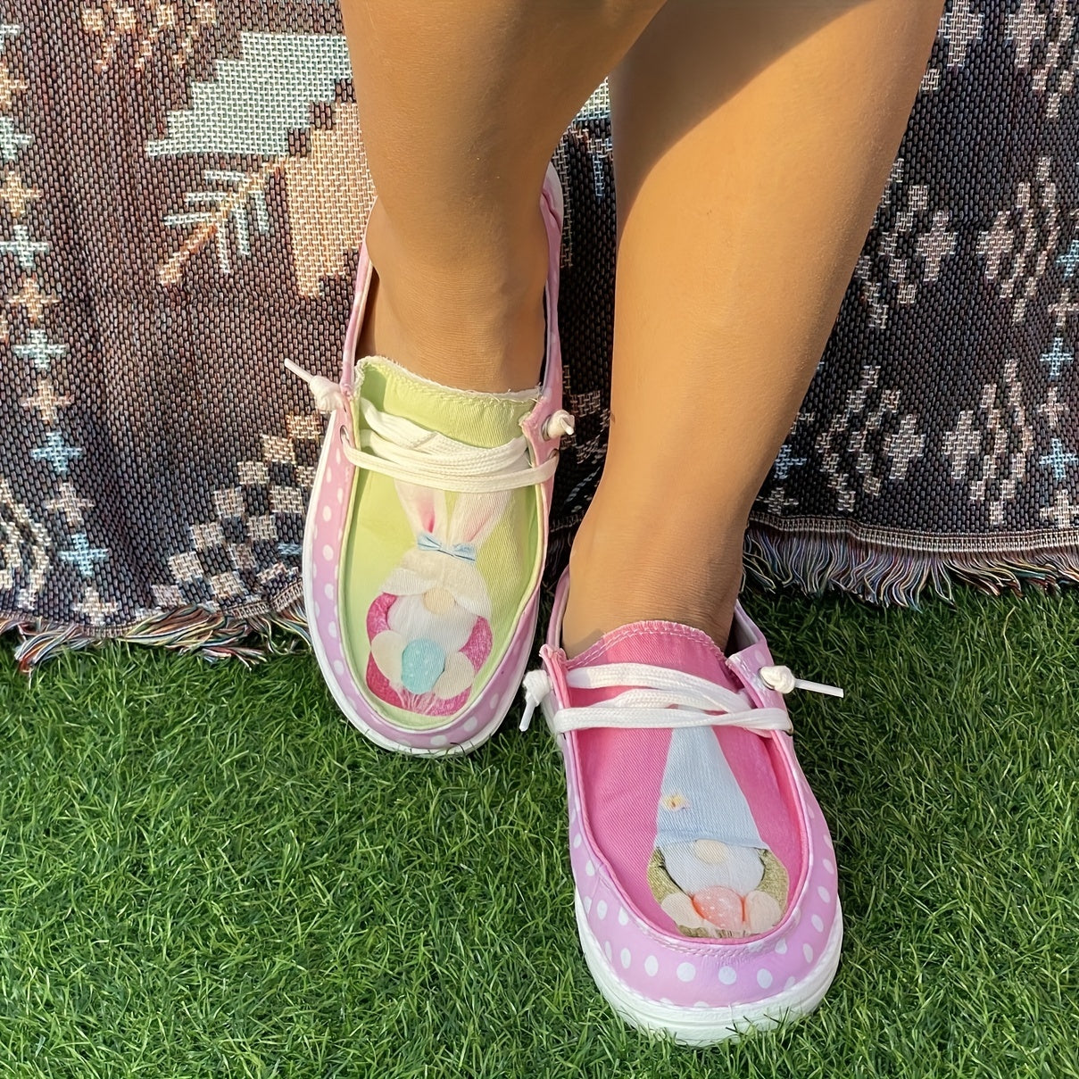 Pink Polka Dot Gnome Flat Skate Shoes for Women