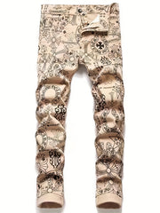 Men's Nostalgia Straight Jeans Splicing Vintage Street Jeans