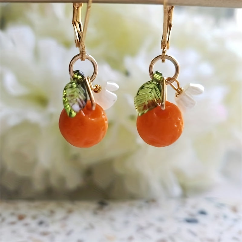 Glass Orange Drop Fruit Earrings for Summer Vacation
