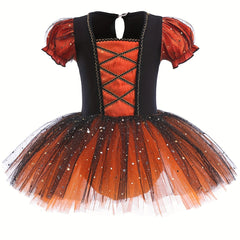 Girls Puff Sleeve Sequin Tutu Dress Ballet Leotard