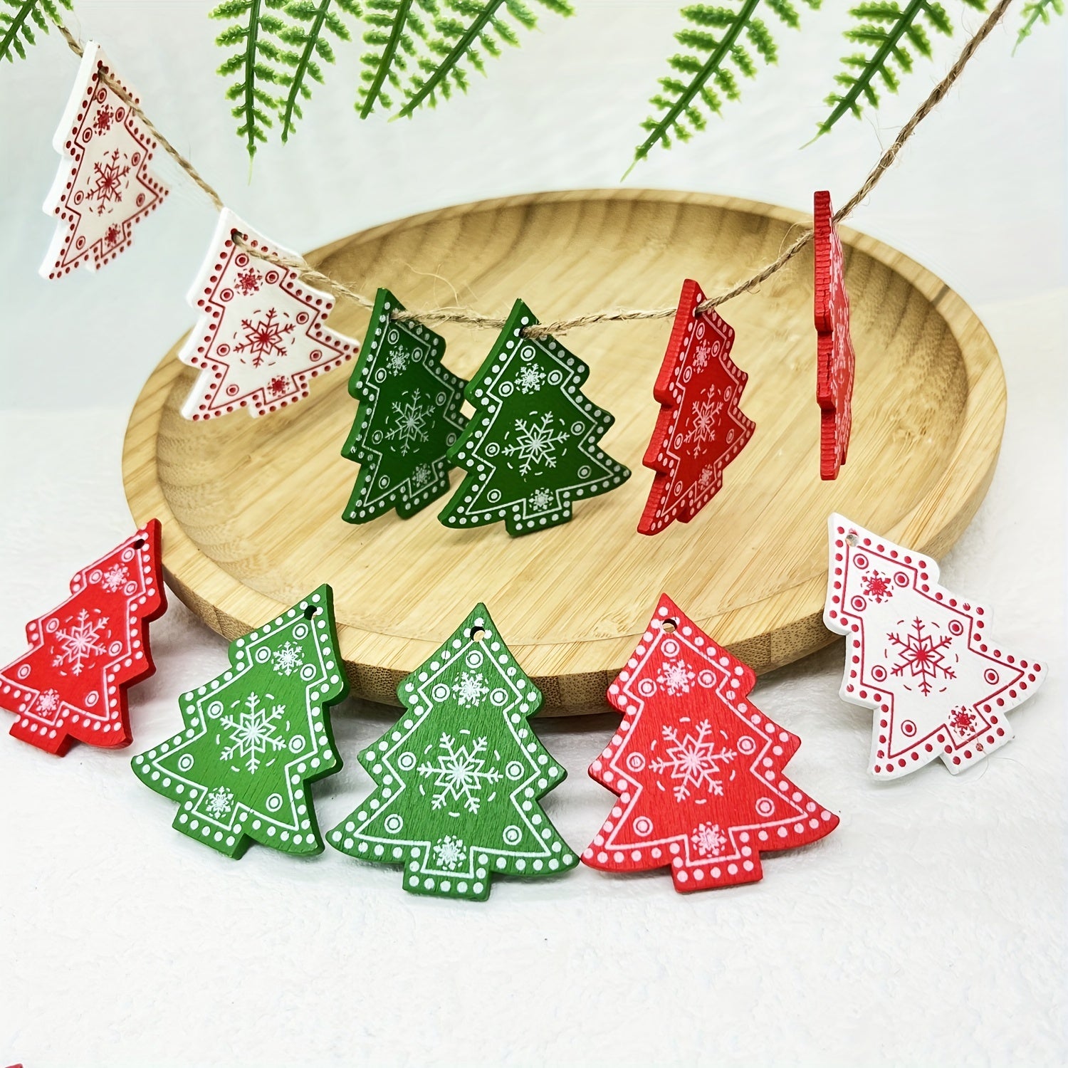 10pcs Christmas Wooden Hangings Ornaments Wooden Slices Snowflake Decorations