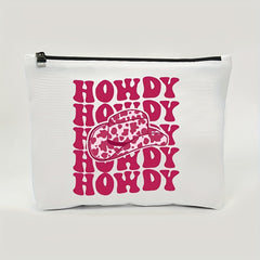 Hot Pink Vintage Western Cow Print Cowboy Hat Cosmetic Bag