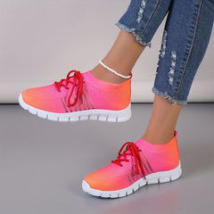 Women's Gradient Mesh Running Shoes Comfortable Lace Up Low Cut Sneakers