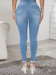Ripped Stretchy Skinny Fit Jeans High Waist Denim Jeans