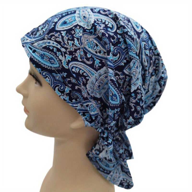 Paisley Print Bandana Casual Hijab Turban Cap Elastic Lightweight Beani