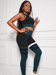 Striped 2pc Workout Set Crop Sports Bra & Leggings