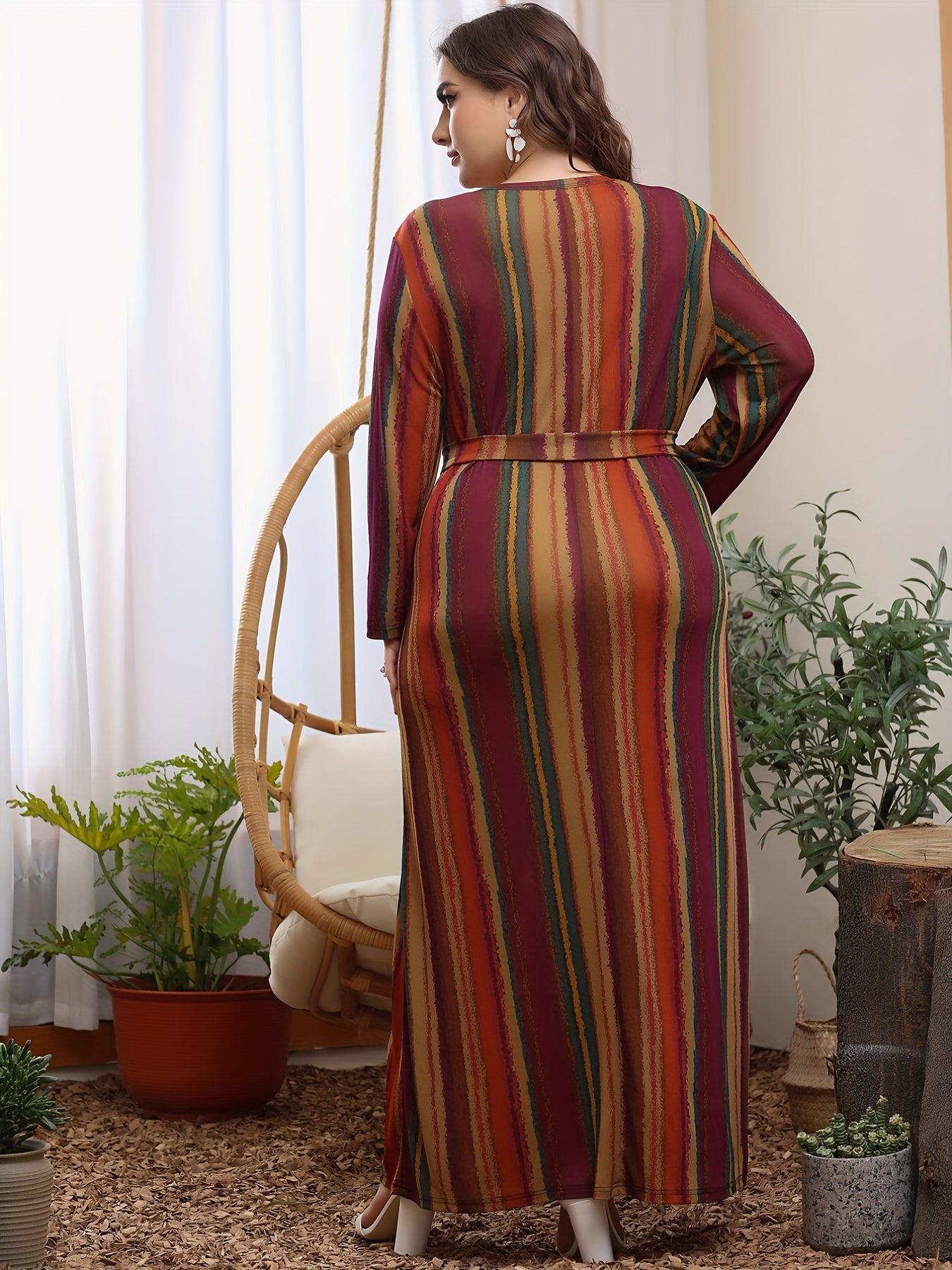 Colorblock Stripe Maxi Dress with Belt