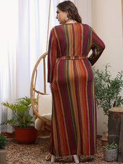 Colorblock Stripe Maxi Dress with Belt