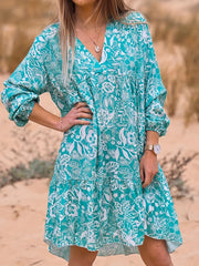 Boho Dress Women's Plus Lantern Sleeve V Neck Dress