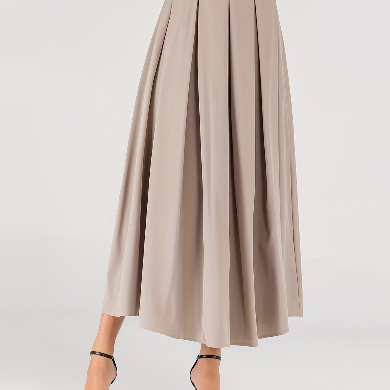 High Waist Pleated Maxi Skirt Casual Solid Women's Clothing