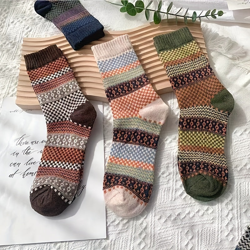 5 Pairs Outdoor Warm Soft Cotton Mid-calf Wool Socks for Autumn and Winter