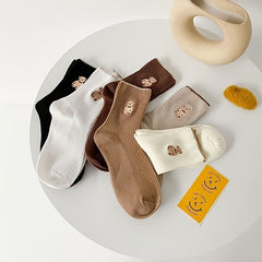6 Pairs Women's Teddy Bear Mid Tube Socks
