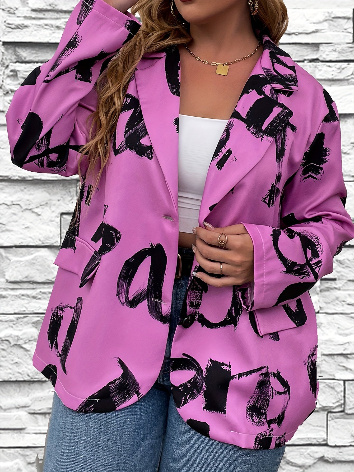 Women's Letter Print Long Sleeve Lapel Blazer