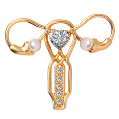 Pearl Crystal Uterus Brooch Feminine Health Pin for Doctors Nurses