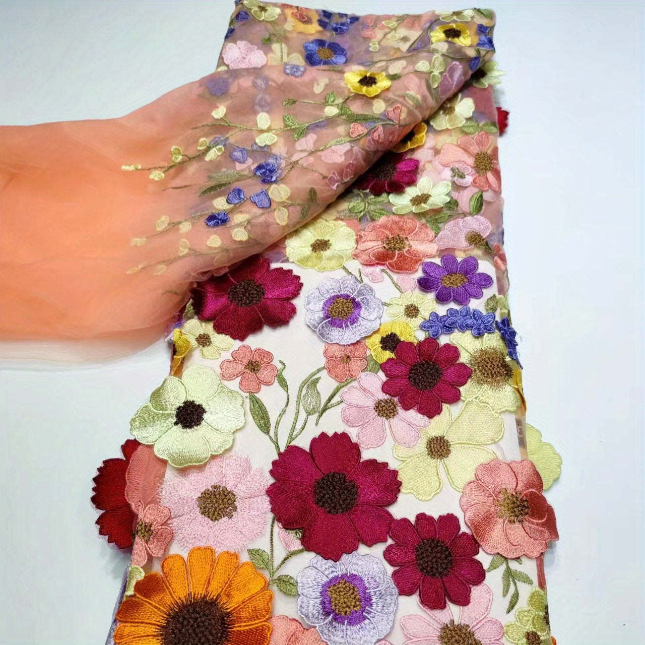 Mesh 3D Embroidery Colorful Lace Applique DIY Dress Fabric