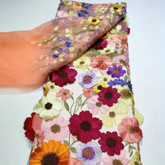 Mesh 3D Embroidery Colorful Lace Applique DIY Dress Fabric