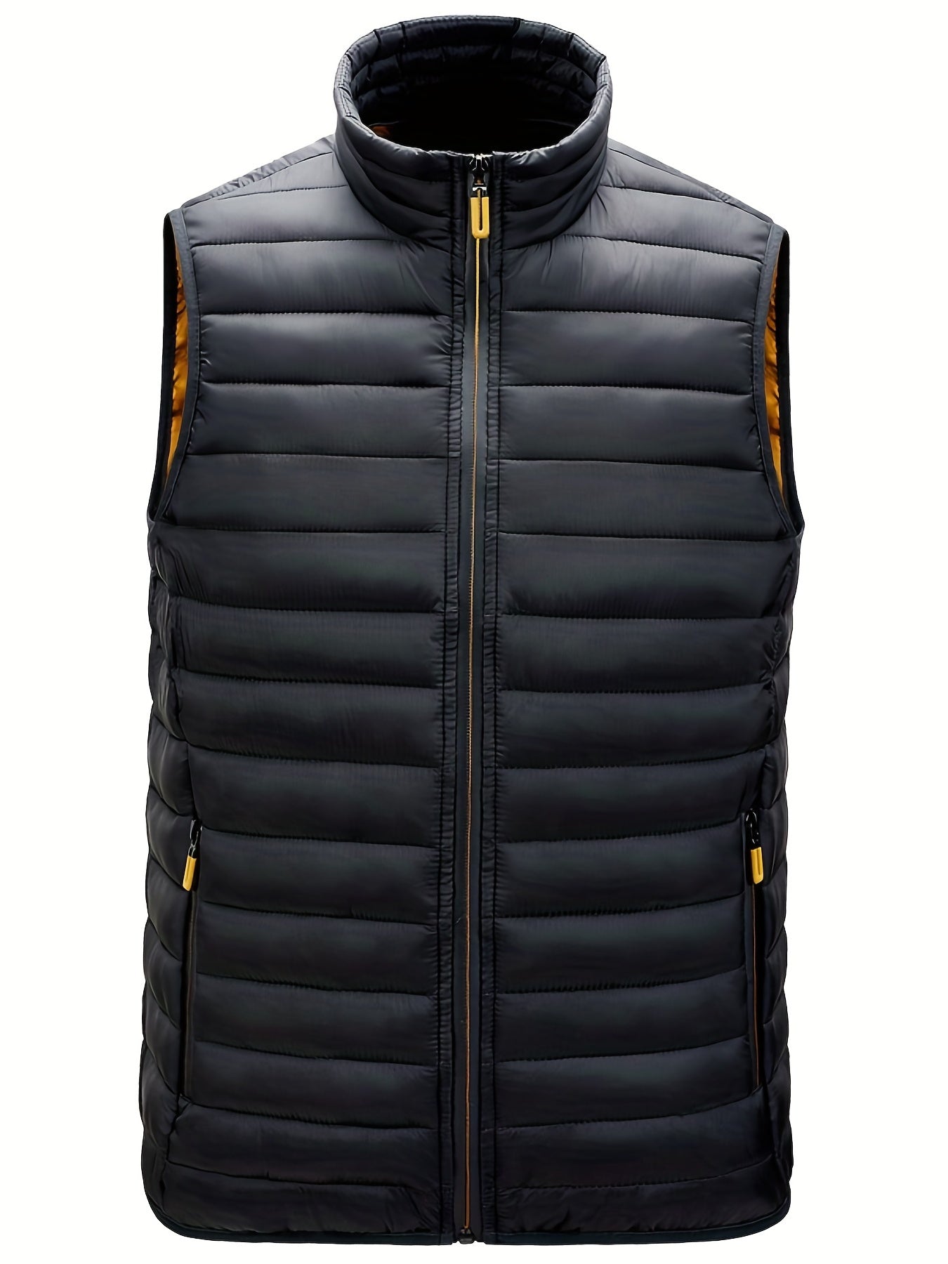 Men's Winter Vest Zipper Pockets Stand Collar Zip Up