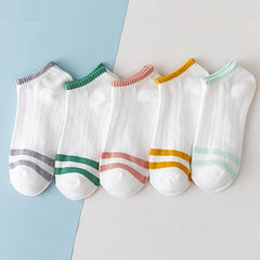 5 Pairs Striped Short Socks Breathable Low Cut Ankle Socks Womens Stockings