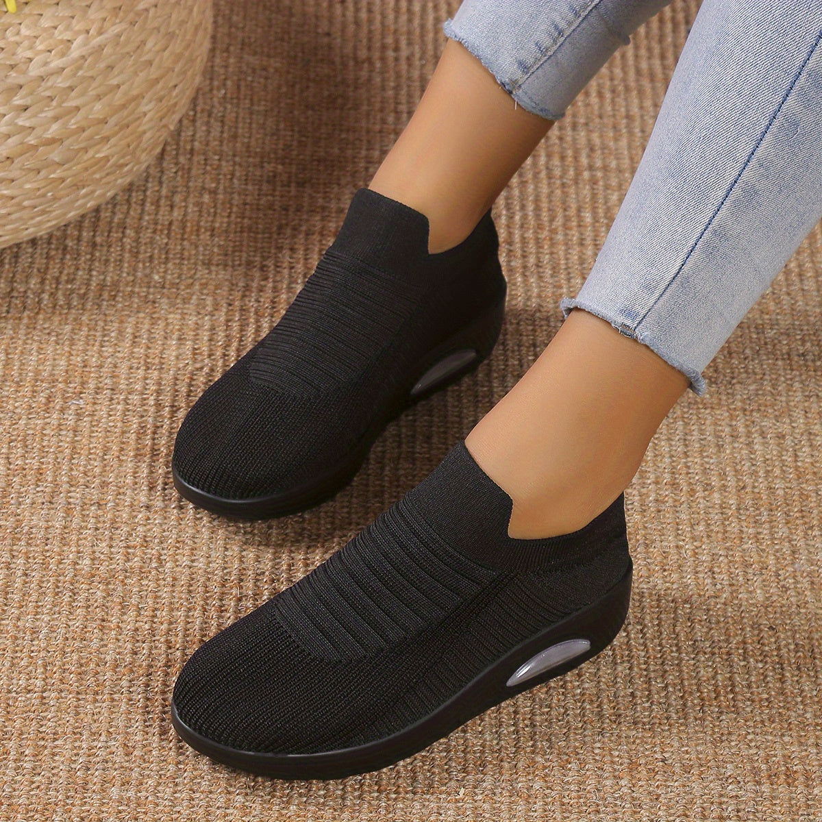Women's Colorblock Flying Woven Slip-On Sneakers with Thick Bottom