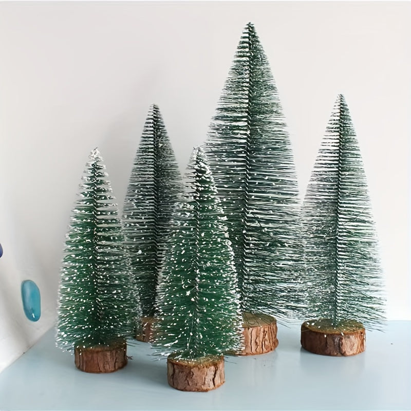 Christmas Tree 3pcs Pine Sisal Snow Frost Ornaments Wooden Base Mixed Sizes