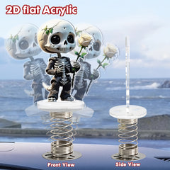 Acrylic Skull & Rose Car Bobblehead Ornament