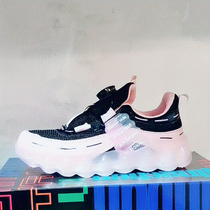Girls Breathable Basketball Shoes with Buckle, Air Cushioned Non-Slip Sneakers