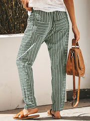Striped Straight Leg Pants High Waist Drawstring