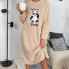 Panda Pattern NightDress Long Sleeve Pajama Dress Women's Sleepwear