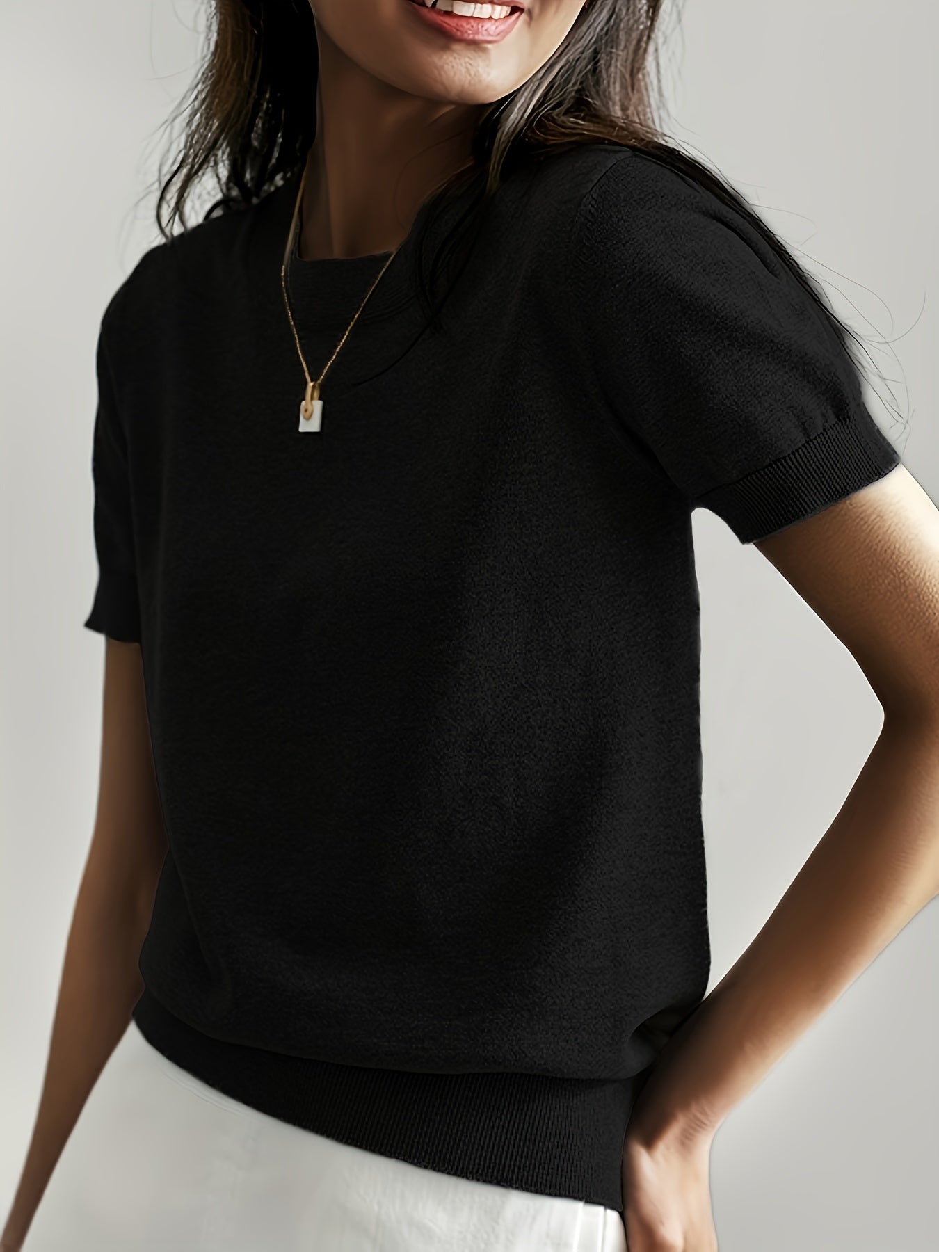 Women's Short Sleeve Crew Neck Sweater
