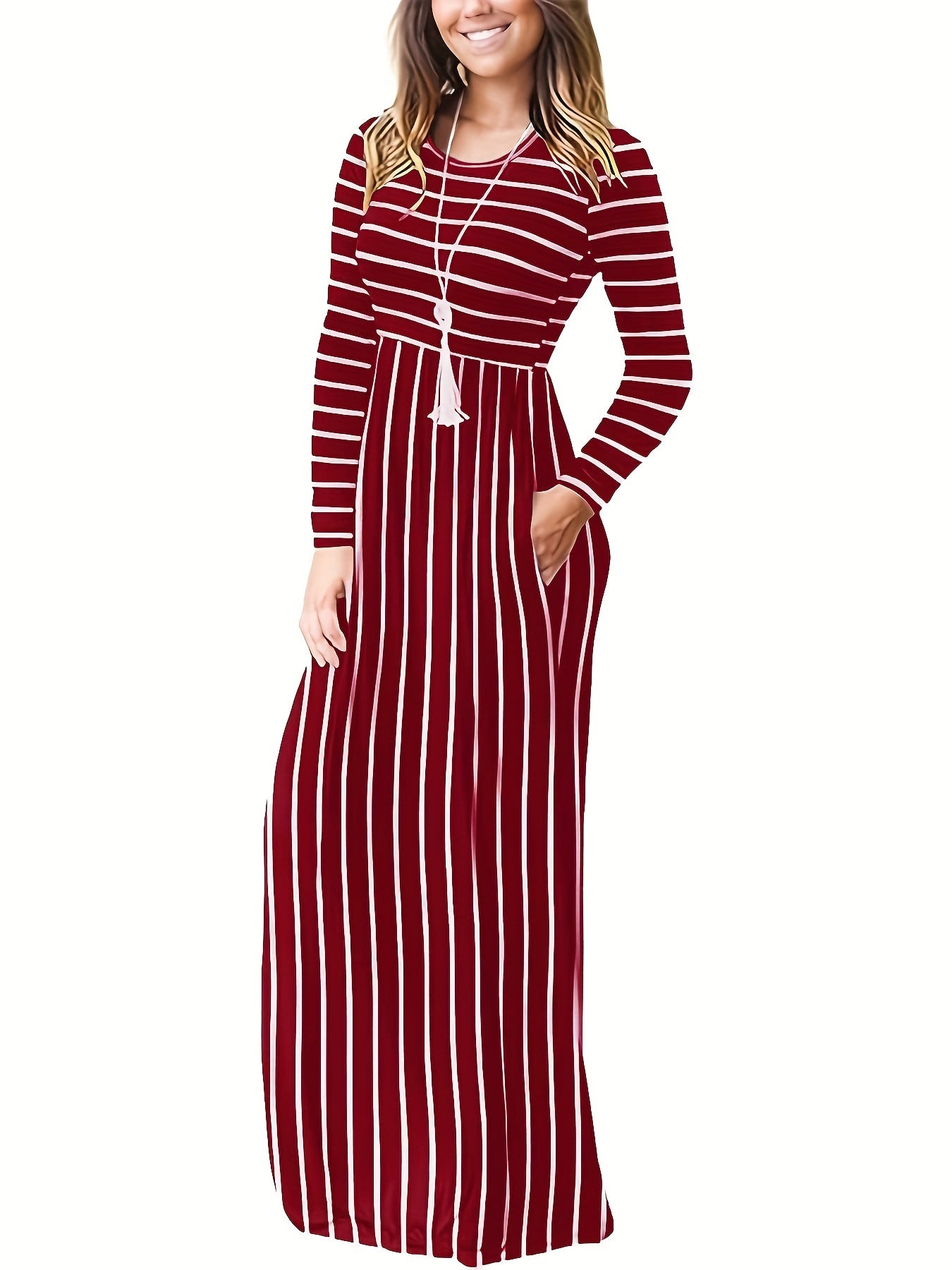 Striped Print High Waist Maxi Dress