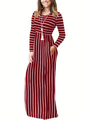 Striped Print High Waist Maxi Dress