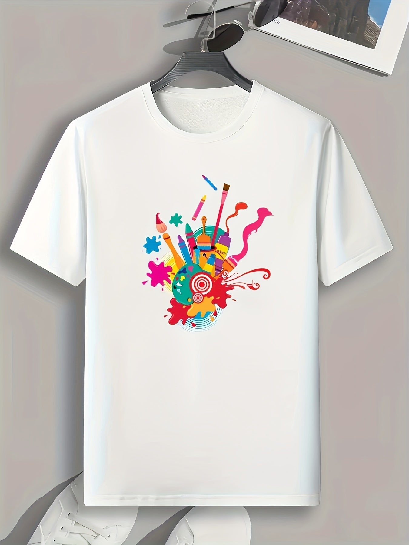 Brush & Palette Print Men's Comfy T-shirt for Outdoor Summer
