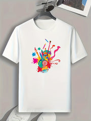 Brush & Palette Print Men's Comfy T-shirt for Outdoor Summer
