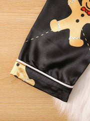 Kids Bear Pattern Satin Lounge Wear Top & Pants Set for Christmas