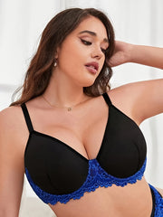 Sexy Bra Women's Plus Contrast Lace Full Cover Underwire Bra