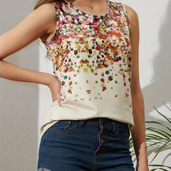 Vintage Floral Tank Top Sleeveless Crew Neck Casual